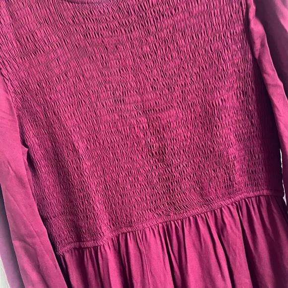 Smocked Burgundy Midi Dress - medium - Picture 3 of 6